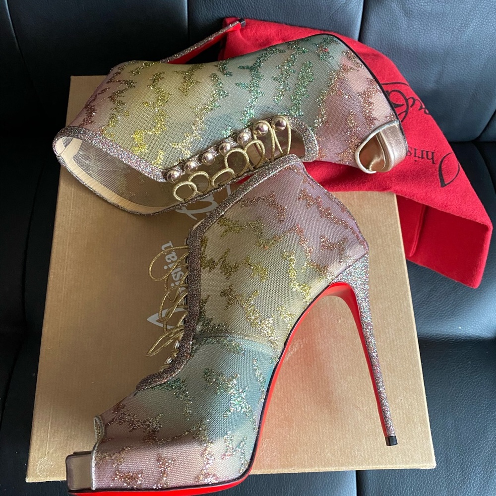 Christian Louboutin Top Top 120 Glitter Booties - Picture 11 of 11